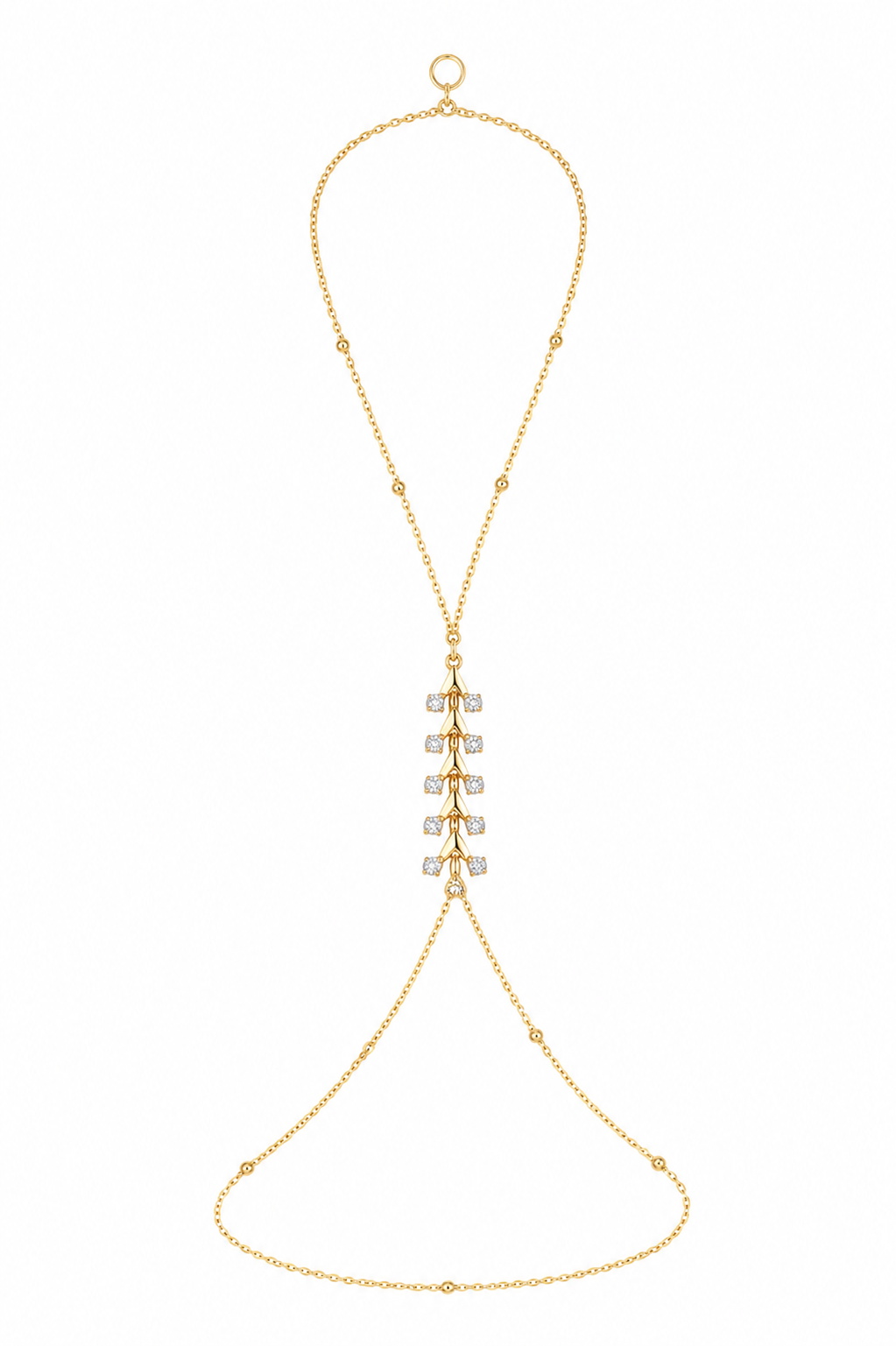 Magnolia Muse gold hand chain styled on the wrist